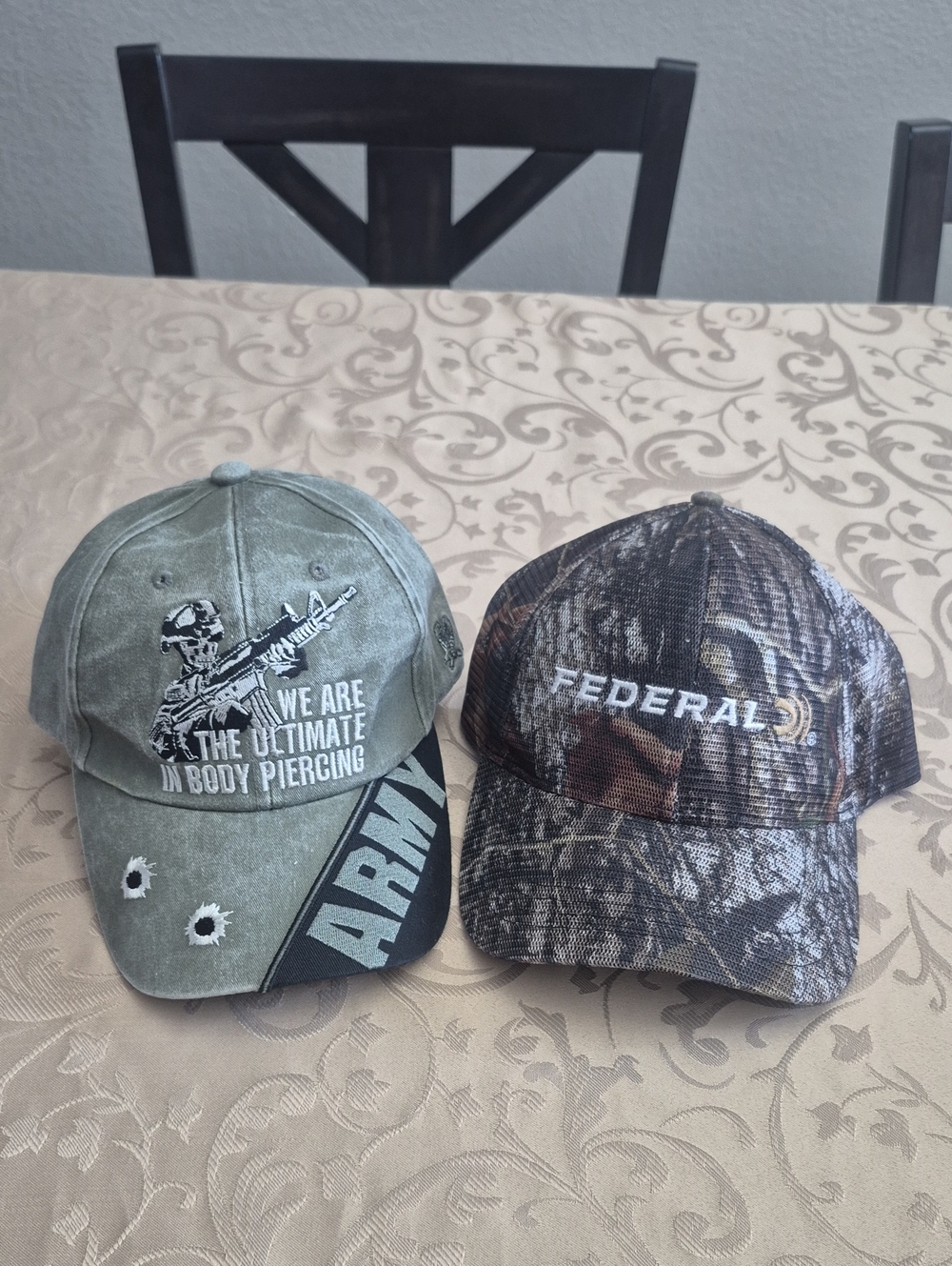 Pair Of Baseball Caps:  Army Olive / Federal Camo